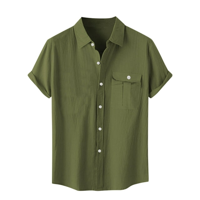 Besolor Mens Summer Short Sleeve Shirts Collared Button down Shirts Big and Tall Casual Solid Color Beach Shirts Tops
