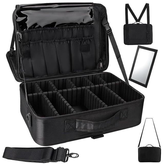 XL Grande Estuche de Maquillaje de Viaje - Con Espejo, 41x30x13cm Bolsa de Cosméticos, Profesional Organizador de Maquillaje Impermeable, Divisor Ajustable Bolsa de Almacenamiento para Cosm