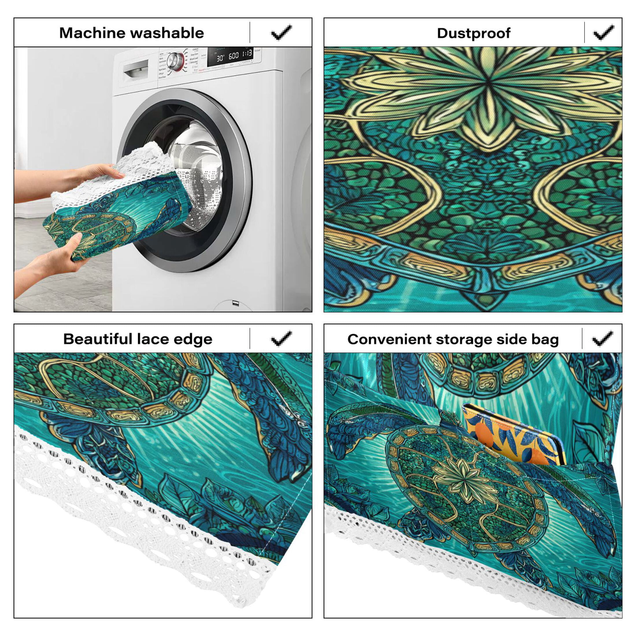 Wobogo Mandala Turtle Washing Machine Cover Dustproof Washer Dryer Cover Waterproof Laundry Room Decorative Protector
