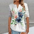 thumbnail image 2 of Patlollav Womens Tops Short Sleeve Floral Print Lace Mesh Splicing Pullover V-Neck Blouse, 2 of 6
