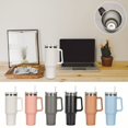 thumbnail image 2 of Gobelet 40 oz avec Poignée et Paille, Tasse Isolée à Double Paroi Réutilisable en Acier Inoxydable avec Couvercle et Paille Tasse de Voyage Tasses à Café, s'Adapte au Porte-Gobelet de Voiture, Cadeaux pour Femmes & Hommes Blanc, 2 of 5