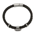 thumbnail image 2 of Primal Steel Stainless Steel Antiqued and Polished Black Leather Compass 8 Inch Bracelet, 2 of 7