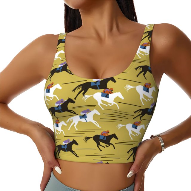 Balery Horsemen In Horseraces Sujetadores deportivos con espalda cruzada para mujer, acolchados, sin costuras, de alto impacto, ideales para yoga, gimnasio, entrenamiento y fitness.-Large