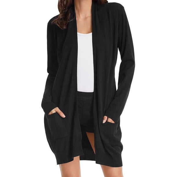 Cárdigan con frente abierto para mujer, suéteres, bolsillos, manga larga, encogimiento de hombros Adepaton WRMH-143-16