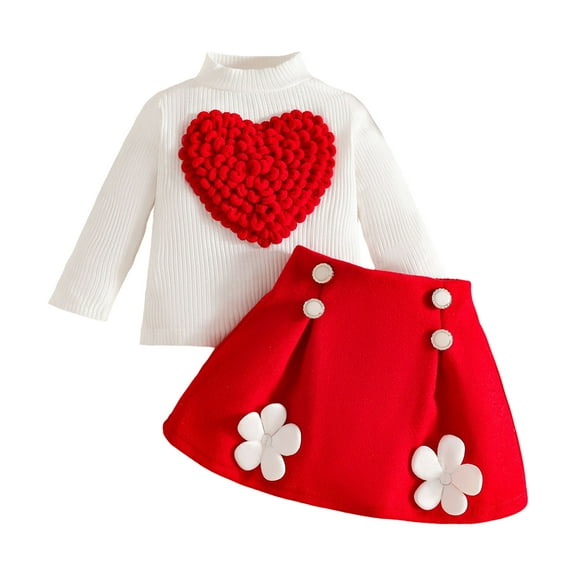 Kogui Baby Girl Skirt Outfit Girl's Two Piece Outfits Ruffle Trim Rib Knit Long Sleeve Tee and Plaid Skirt Set Size 18 24 Months (Red,18-24 Months)