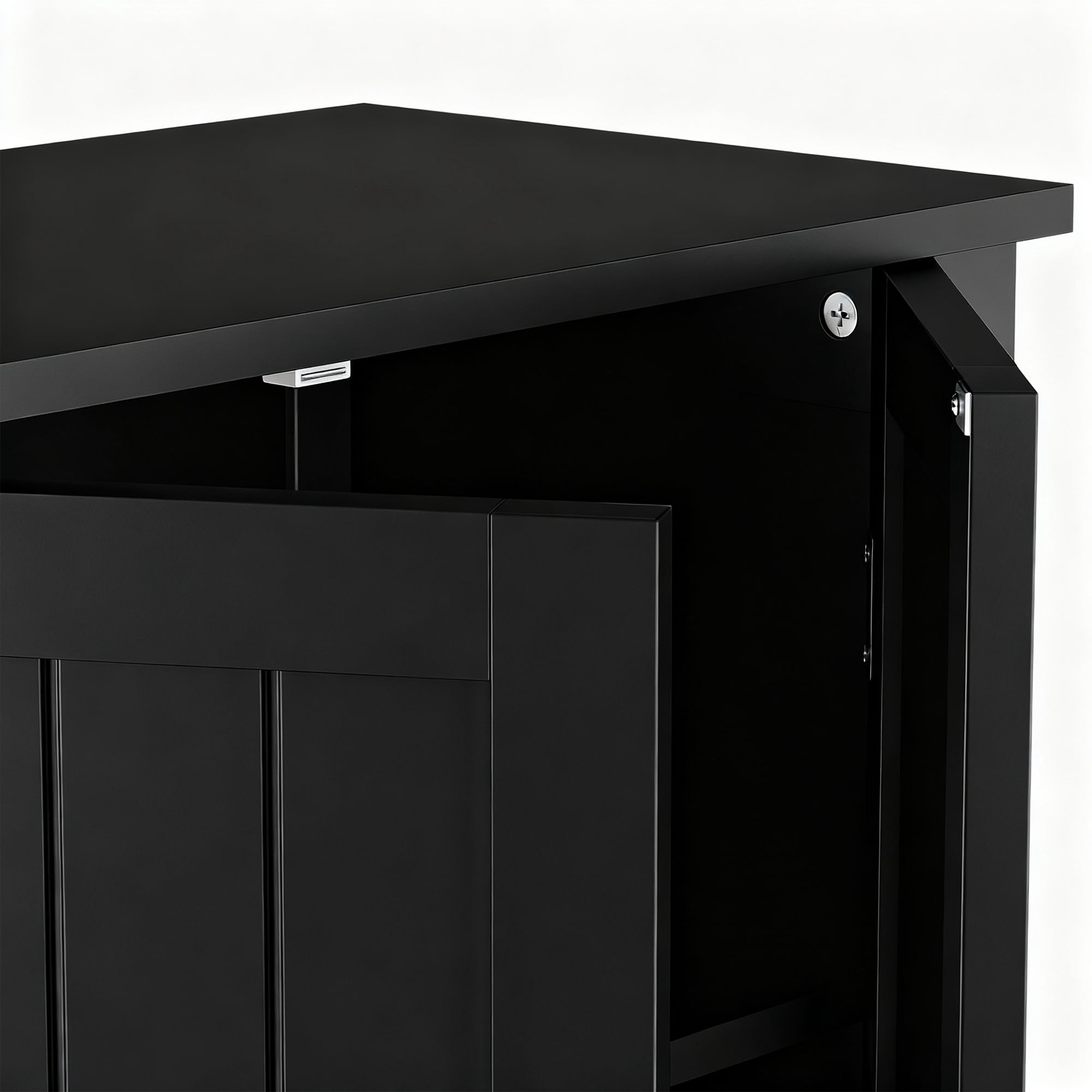 HomGarden 2-Door Bathroom Floor Storage Cabinet Side Cupboard W/ Adjustable Shelves, Black