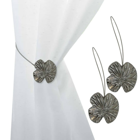 Set of 2 Magnetic Water Lily Curtain Tiebacks – Resin Floral Design, Strong Magnetic Closure, No Installation Required – Graphite