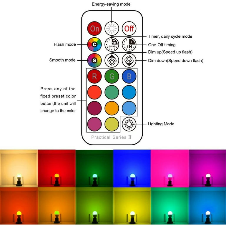 iLC RGB LED Light Bulb, Color Changing Light Bulb, 40W Equivalent, 450LM,  2700K Warm White 5W E26 Screw Base RGBW, Flood Light Bulb- 12 Color Choices