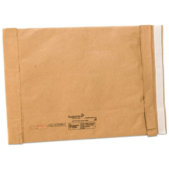 Jiffy Padded Mailer, #5, Paper Padding, Self-Adhesive Closure, 10.5 x 16, Natural Kraft, 25/Carton