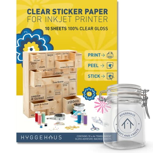 HYGGEHAUS Clear Sticker Paper for Inkjet Printer - Full Page Labels 8.5 x 11 in for Storage. Clear Printable Contact Paper for Craft and Home or ...