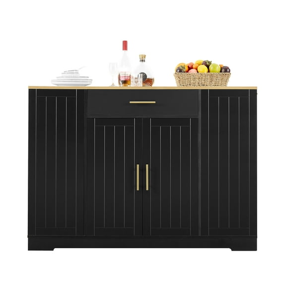53 inch Large Kitchen Island with Trash Can Storage Cabinet, Islands Table with Drawer  and Adjustable Shelves, Breakfast Bar Cabinet for 13 Gallon Garbage Bin, Black & Oak