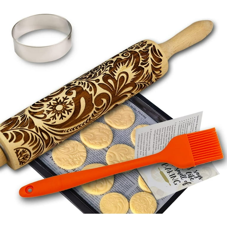 CraftKitchen Embossed Wooden Rolling Pin Dough Baking Cake Wood Roller Tool  NEW
