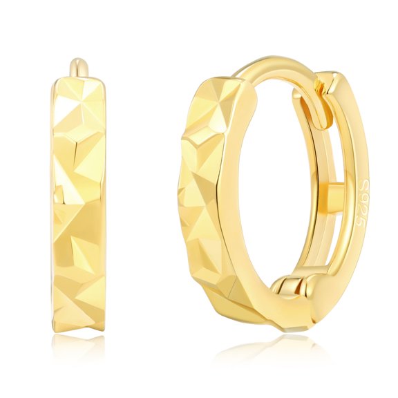 RYSKYJEWELRY Diamond-Cut Huggie Earrings, Plain Sterling Silver, Gold, All Ages, Unisex