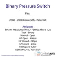 thumbnail image 3 of New Binary Pressure Switch Fits : 2006 - 2008 Kenworth - Peterbilt Remplace 79PSD4-1, 3 of 4