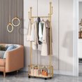 thumbnail image 3 of Qiyester Modern Gold Coat Rack Upgraded Thickened Cactus Clothes Rack with Storage Basket, Movable Coat Rack Suitable for Bedroom, 3 of 9