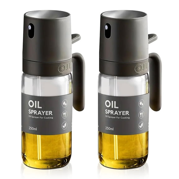 Greenpod 2PCS 250ml Olive Oil Spray Bottle for AirFryer, Salad, Oil Sprayer Kitchen Gadget for Cooking High Borosilicate Glass Oil Sprayer Mister, BBQ, Kitchen Baking, Roasting, Dark Gray