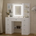 thumbnail image 3 of Teousev Lighted Vanity Desk with Sliding LED Mirror, 39.4" White Makeup Table with 3-Color Lighting, 3 of 9