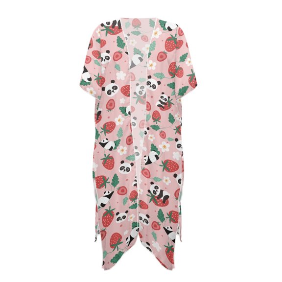 HELLHERO Panda Head Strawberry Long Kimono Swimsuit Cover Up High Quality Fabrics Quick Dry Free Size Bathing Suit Cover Up for Women