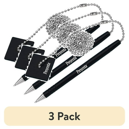 (3 pack) ICONEX Preventa Metal Tip Counter Pen Black - Black Barrel - Chrome Plated, Brass Tip - 1 Each