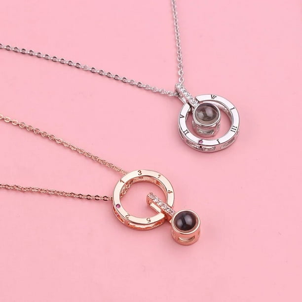 Car Ornaments Fashion Crystal Pendant Necklace Women Choker Necklaces Jewelry New Keepsake Projection 100 Languages I Love YouI He Qiyong unisex