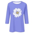 thumbnail image 3 of EHTMSAK Plus Size T Shirts 3/4 Sleeve Elbow Length Sunflower Printed Solid Color Crewneck Tee Tops Summer Casual Shirts Fashion Plus Size 2024 Trendy Blouses Purple 5XL, 3 of 4