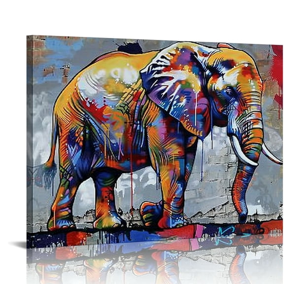 Shadudu Elephant Wall Art Canvas Print Followed the Mother Abstract Animal Painting Artwork African Picture Wall Decor for Office Living Room Contemporary Art Ready to hang 20x16-inch 20x16in