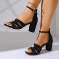 thumbnail image 6 of Xijirk Sandals Women Adjustable Ankle Strap Soft Suede Solid Block Heel Open Toe Sandals Daily and Beach Wear,9, 6 of 8