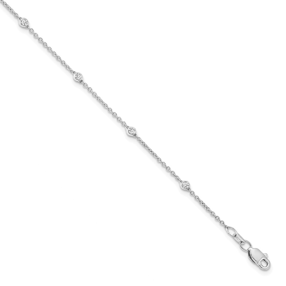 14K White Gold bracelet with Stations Rolo Diamond, Lab Grown Round 7 in 1.2 mm