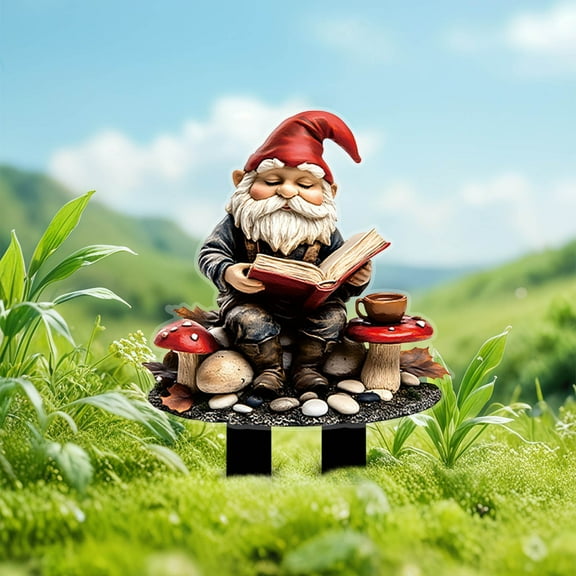 Zenithome 2D Gnome Garden Stake for Outdoor Yard Decor, Dwarf Themed Ground Planting Ornament, Durable Potted Plant Decoration for Lawn & Landscape