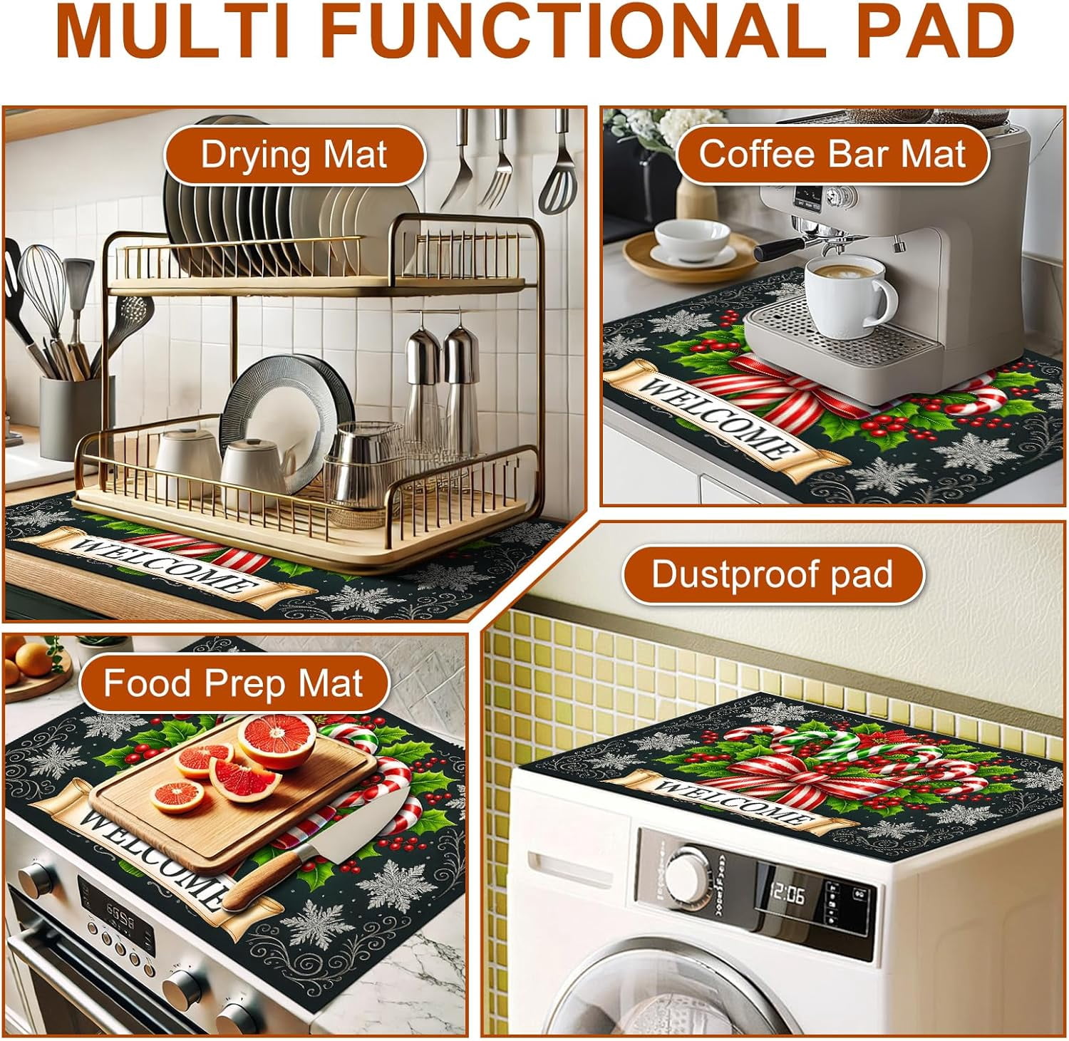 Stove Top Covers for Electric Stove 28x20 Inch Christmas Candy Cane Welcome Cooktop Protector Heat Resistant Counter Cover Dish Drying Mat for Kitchen RV Camper