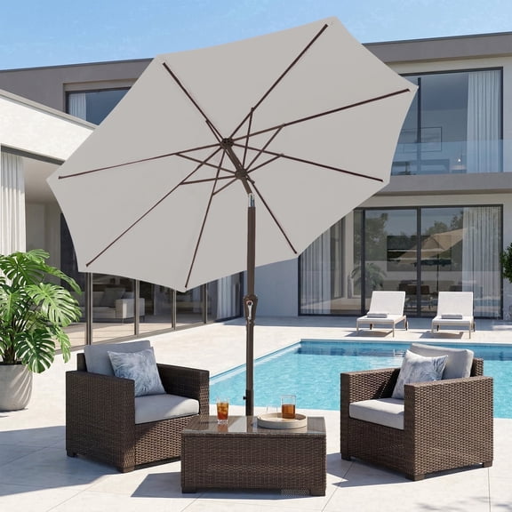 NAPWANT 9ft Patio Umbrella, 8 Sturdy Ribs Outdoor Table Umbrella with Push-Button Tilt & Crank for Garden, Deck, and Pool White