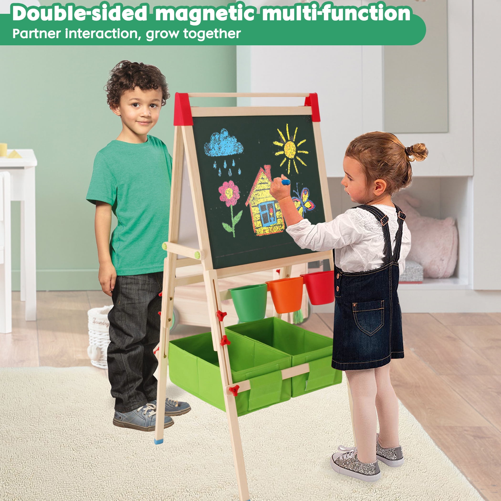Kids Easel with Wooden Paper roll Holder Double-Sided Whiteboard &  Chalkboard Kids Art Easel Magnetics, Numbers and Others, Easley for  Kids,Tollders, Boys and Girls (Blue) 