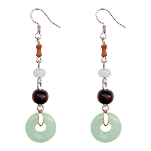 SUSHANG Antique Earrings New Chinese Antique Anti Jade Long Tassel Earrings for Women Retro Versatile Temperament Buckle Earrings Stud Earrings