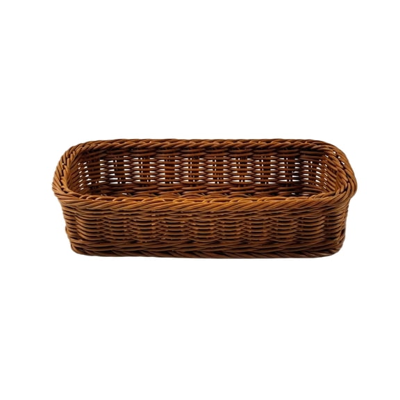 KUNPENG Rectangular Faux Rattan Utensil Caddy, Brown Woven Cutlery Holder for Countertop, Japanese Style Flatware Organizer for Knives, Forks & Spoons, Waterproof Kitchen Storage Box