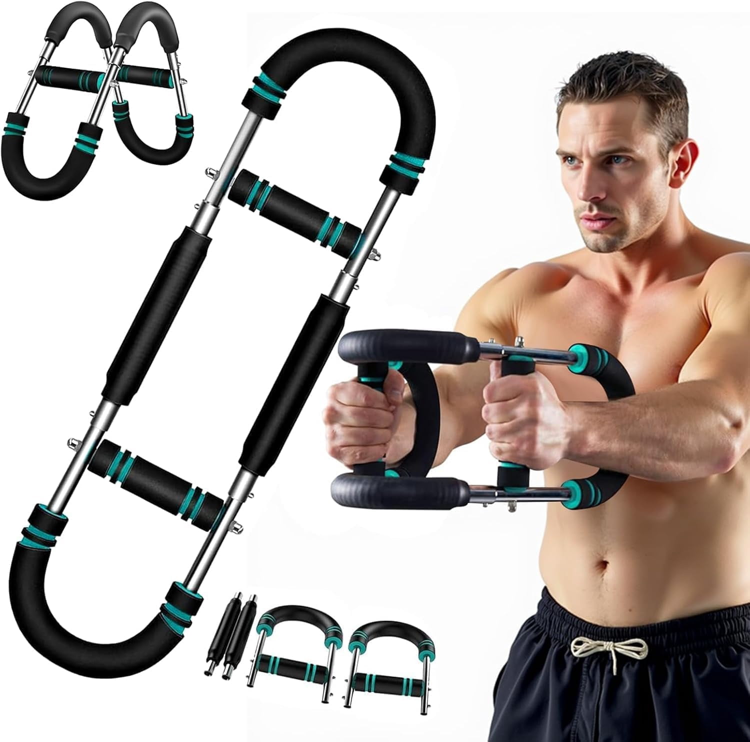 Twister Arm Trainer, Adjustable Power Twister Bar, Chest Shoulder Arm Workout Equipment, Portable Detachable Upper Body Fitness Machine for Home & Gym