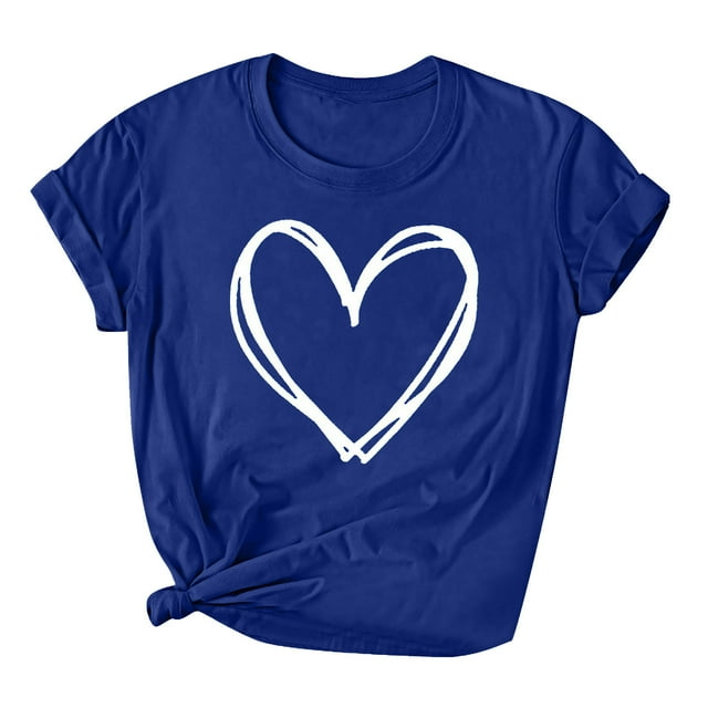 Diufon Hauts de la Saint-Valentin pour Femmes Tunique à Manches Courtes Col Rond Chemise Décontractée Tendance Imprimée Graphique Mignonne