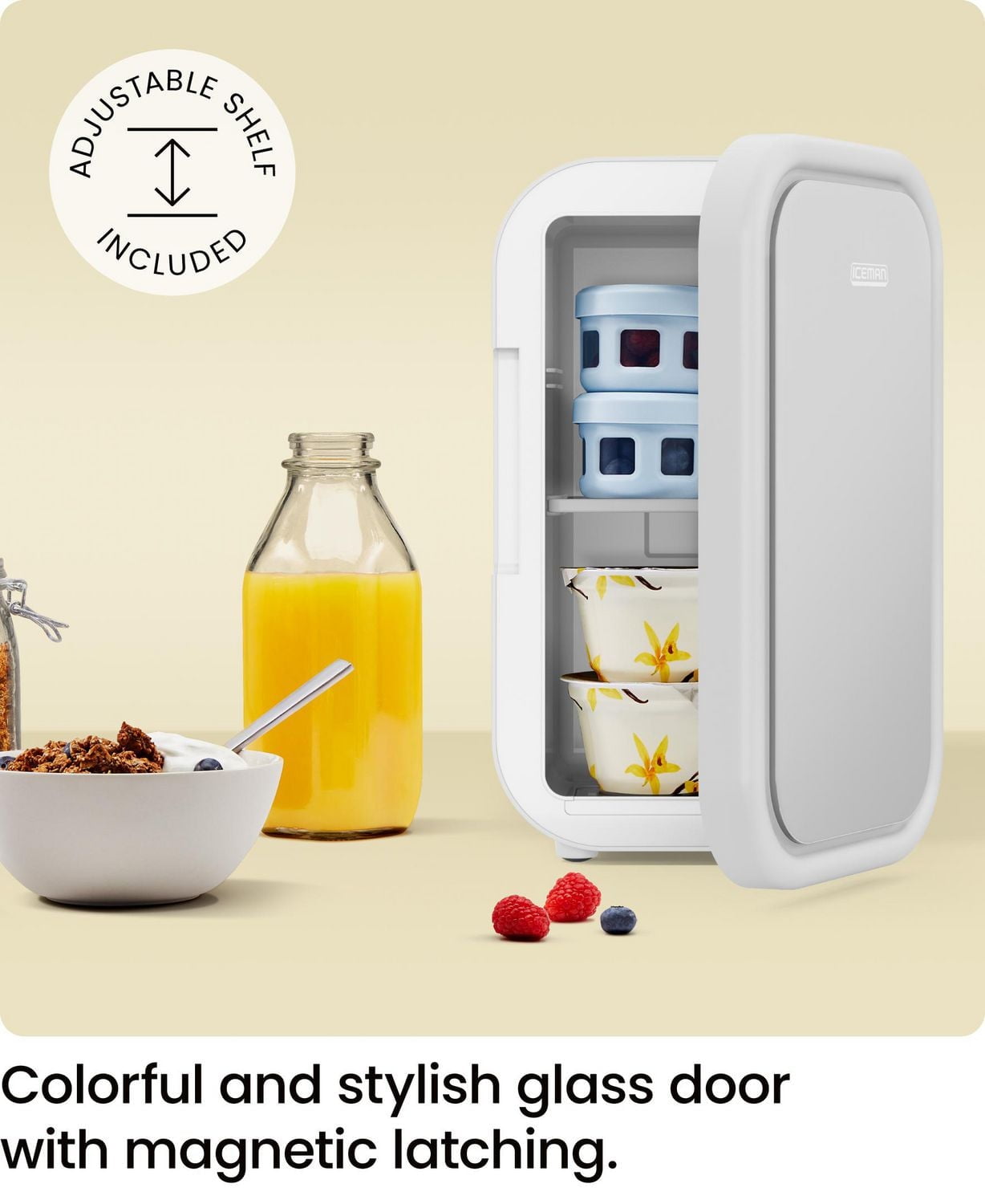 ICEMAN Portable Mini Fridge w/ 8 355 ml (12oz) Can Capacity, Cools and Heats, Car Plug Included - White, New