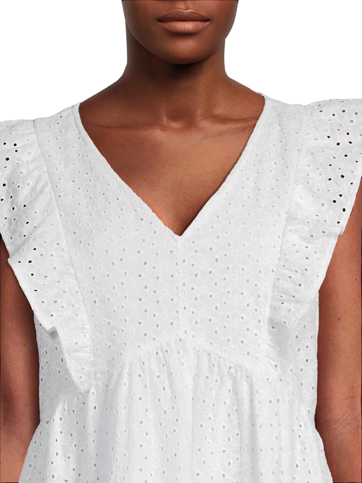 Time and Tru Women's Flutter Sleeve Eyelet Dress