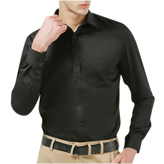 Floenr Mens T Shirts,Men Turndown Solid Business Pocket Slim Fit Buttons Long Sleeve Shirt