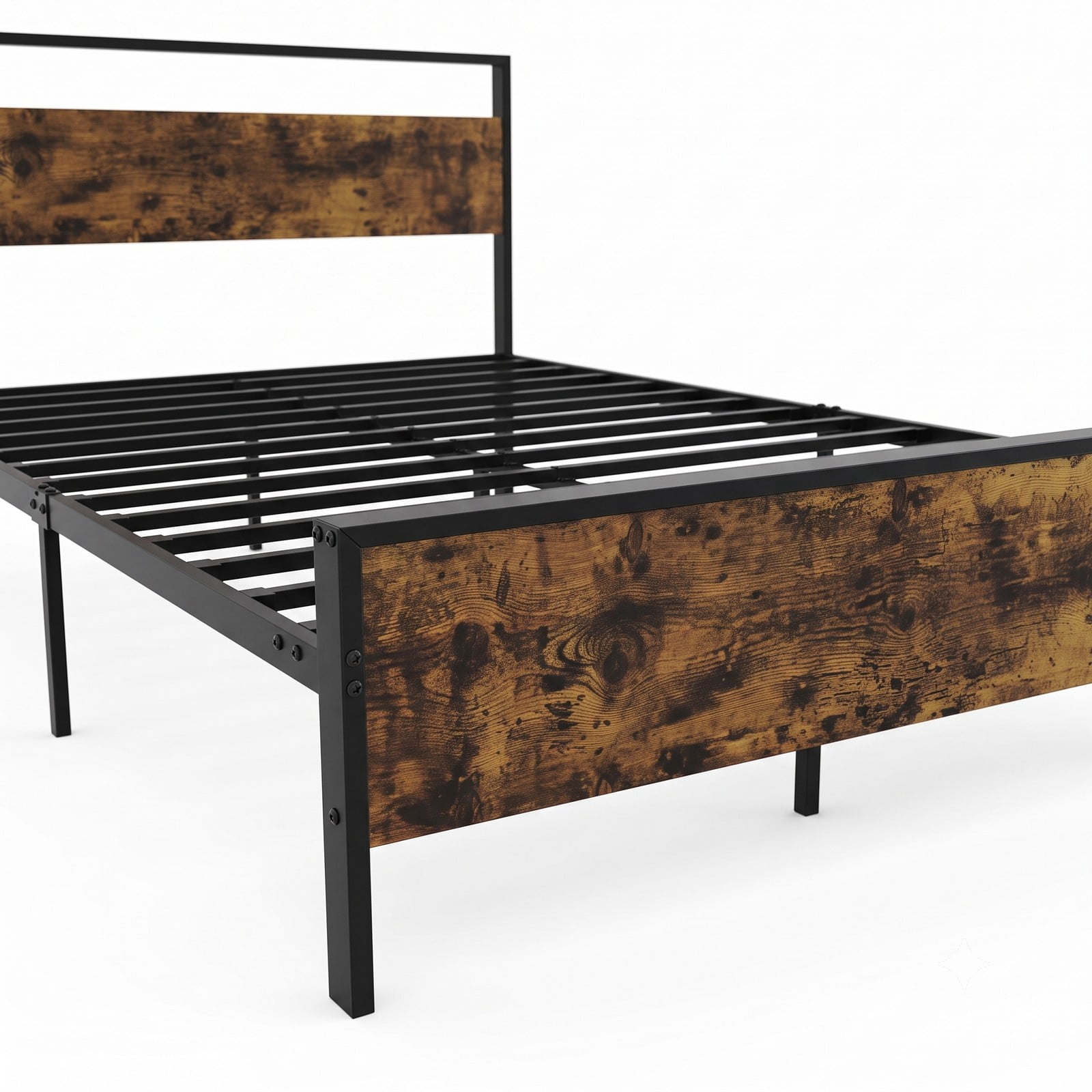 Furnibear Full Size Bed Frame, Metal Platform Bed Frame with Wooden Headboard, Full Bed Frame with Under Bed Storage for Bedroom, Rustic Brown