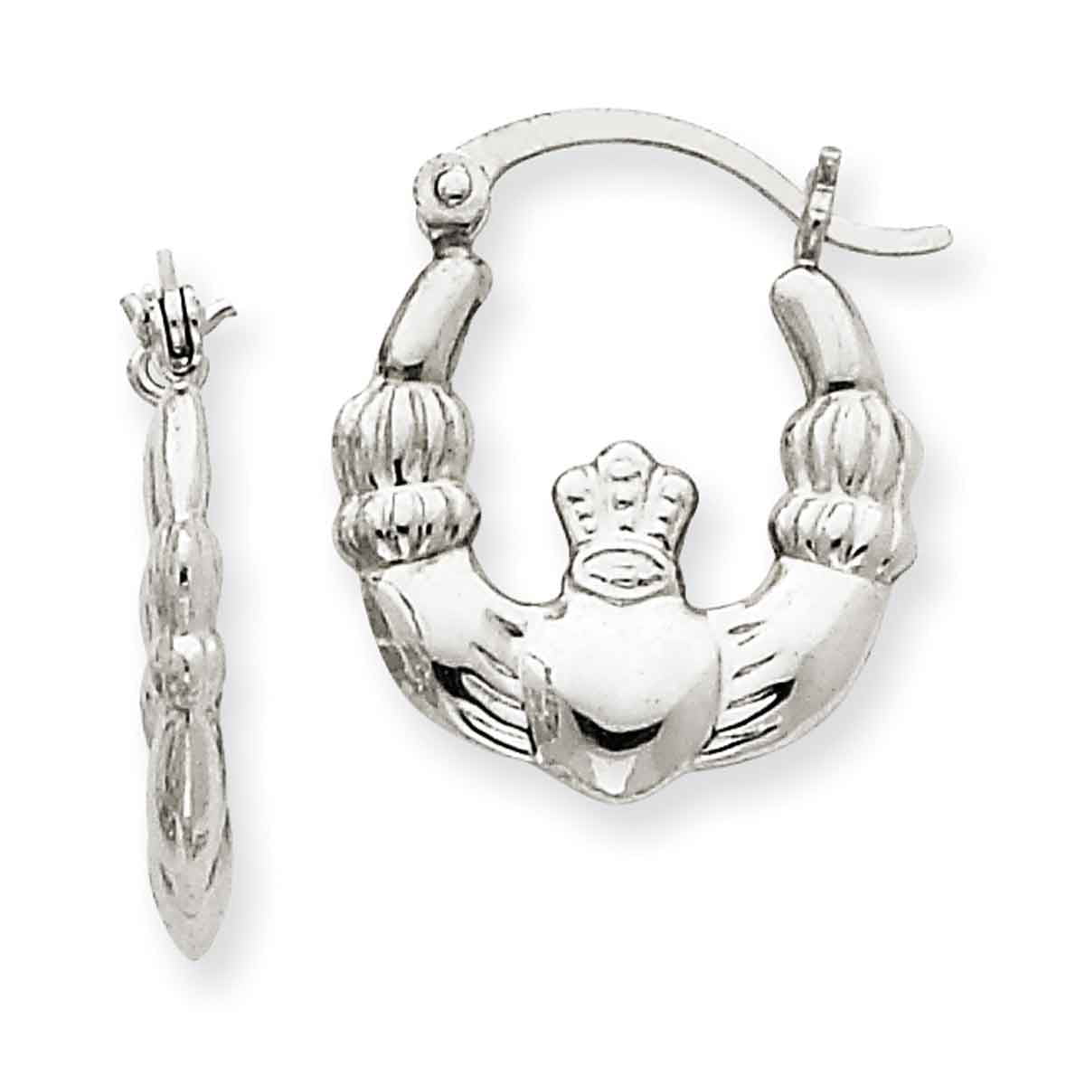 1-Inch Claddagh Hoop Earrings in 14K White Gold 