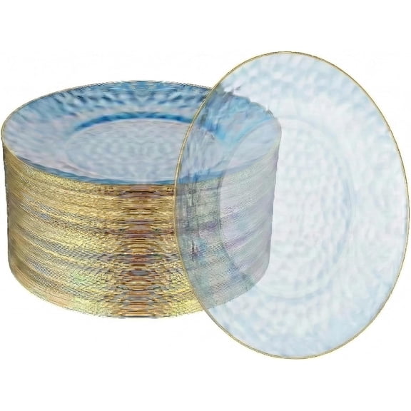 100 Pack Blue Plastic Plates - 6 Inch Hammered With Gold Rim, Sturdy, Durable And Extra Heavy duty Blue Dessert Plates Disposable - Ideal For Appetizer And And For Desserts.