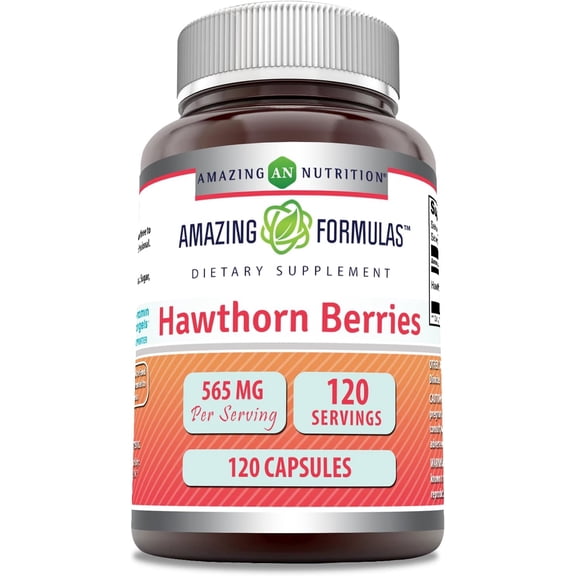 Amazing Formulas Hawthorn Berries 565 Mg Per Serving 120 Capsules Supplement | Non-GMO | Gluten-Free