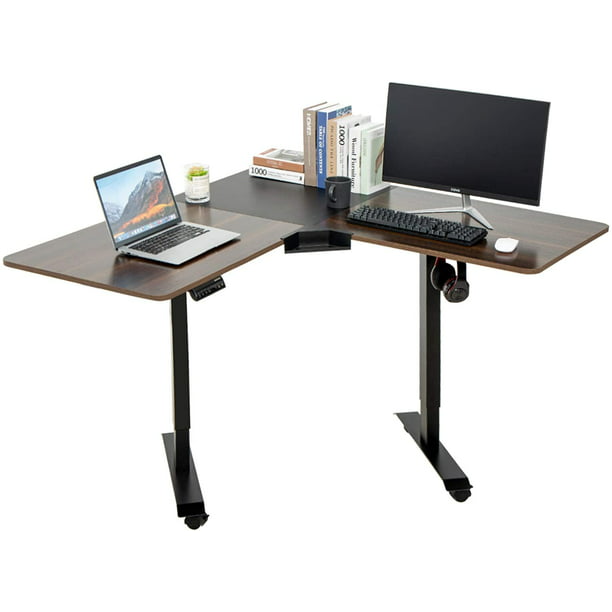 Elecwish Electric Standing Desk Height, Corner Computer Desk With Adjustable Keyboard Tray