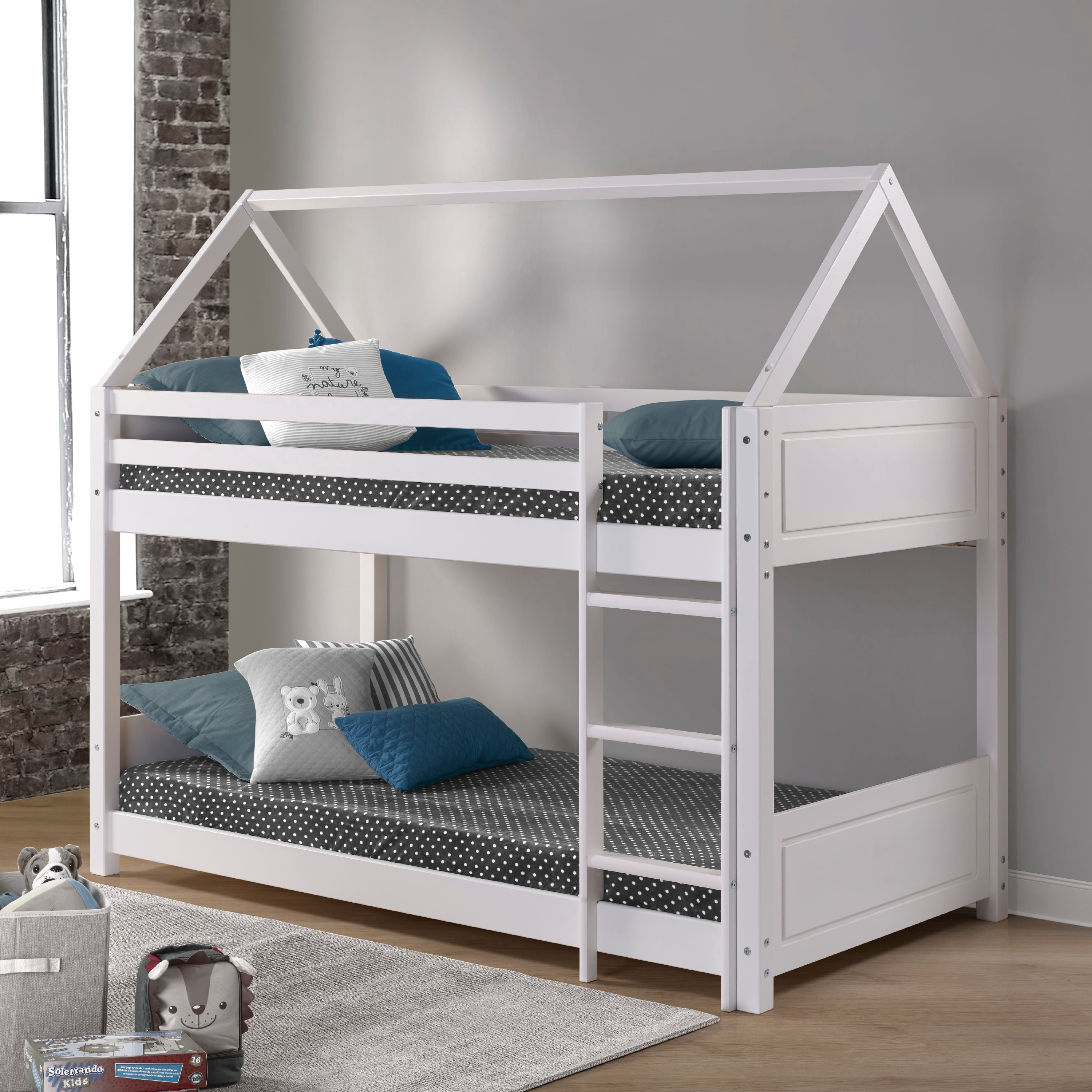 Lodgepole Kid's Twin Over Twin A-Frame Bunk Bed with Built-In Ladder, White