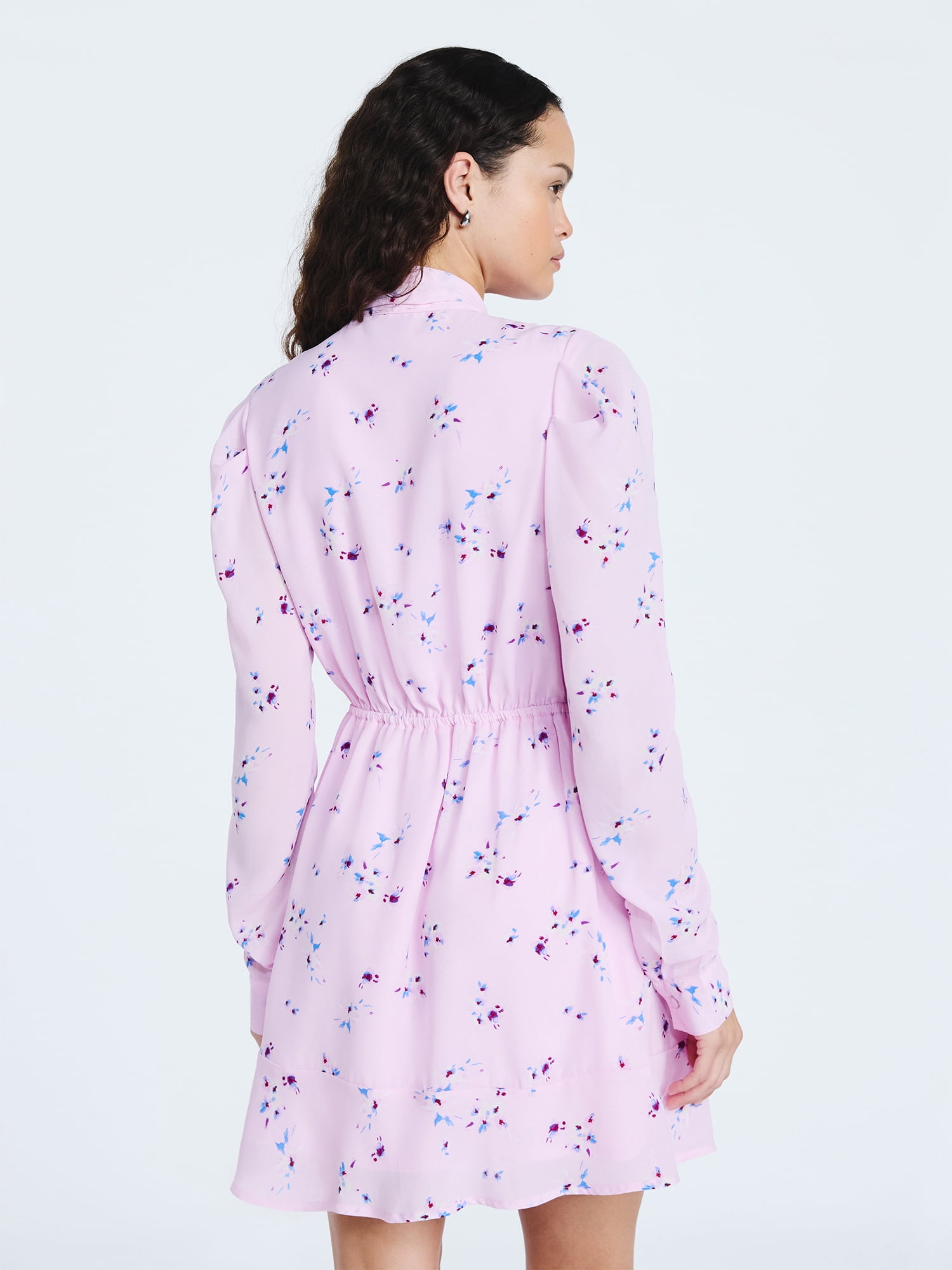 Scoop Women's and Women's Plus Tie Neck Mini Dress with Long Sleeves, Sizes XS-4X