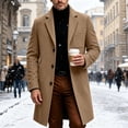 thumbnail image 2 of Men Lapel Single Breasted Mid‑Length Coat Long Sleeve Button Overcoat with Patch Pocket,Warm Windproof Winter Outdoor Outwear,Beige,M, 2 of 6