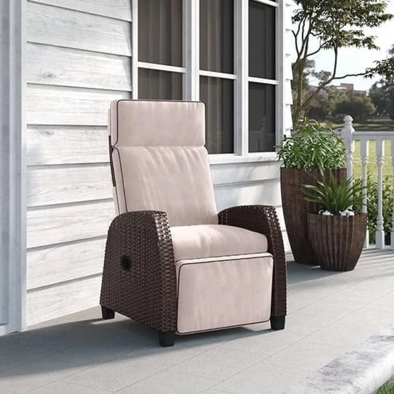 Grand Patio Indoor & Outdoor Moor Recliner PE Wicker with Flip Table Push Back Reclining Lounge Chair, Flax