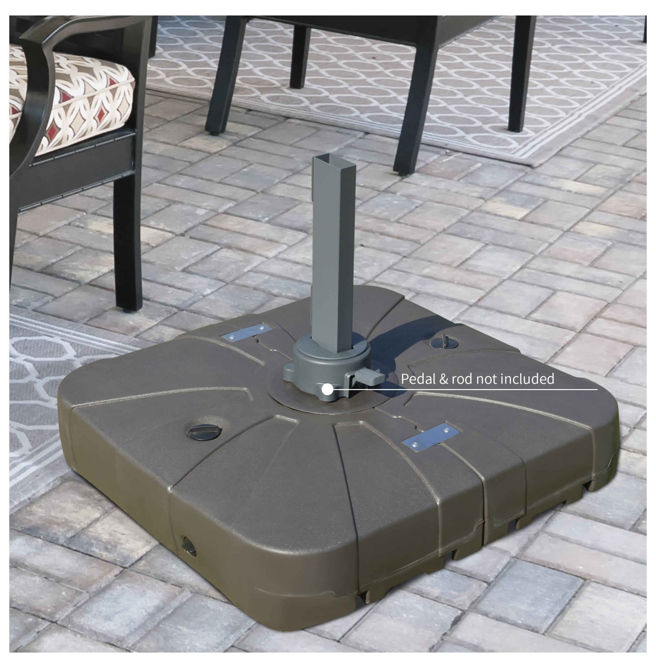 Square Cantilever Patio Umbrella Base with 4 Wheels for Easy Moving, Heavy Duty Umbrella Stand Weight, 330 lb Capacity Sand or 286 lb Capacity Water, Coffee