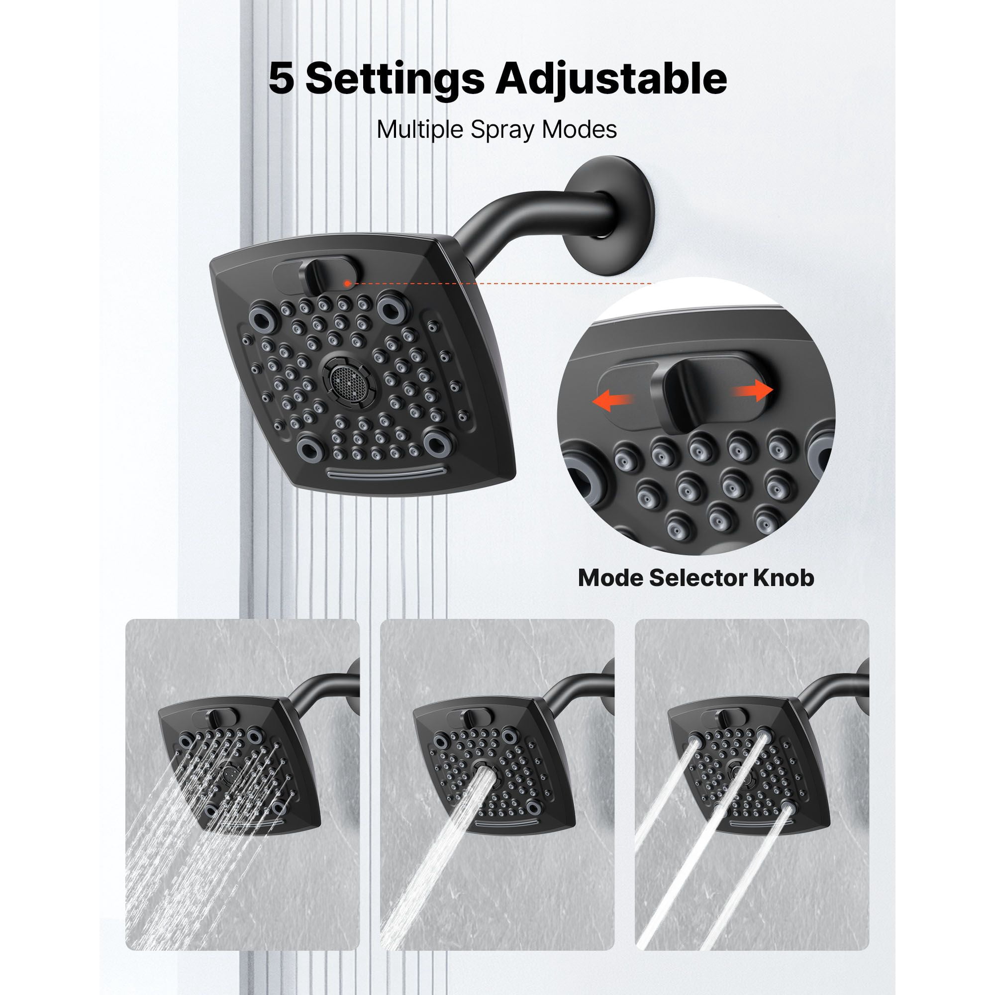Tub and Shower Faucet Set 4-Piece Pressure Balancing Valve 5 Shower Modes Matte Black for Bathroom